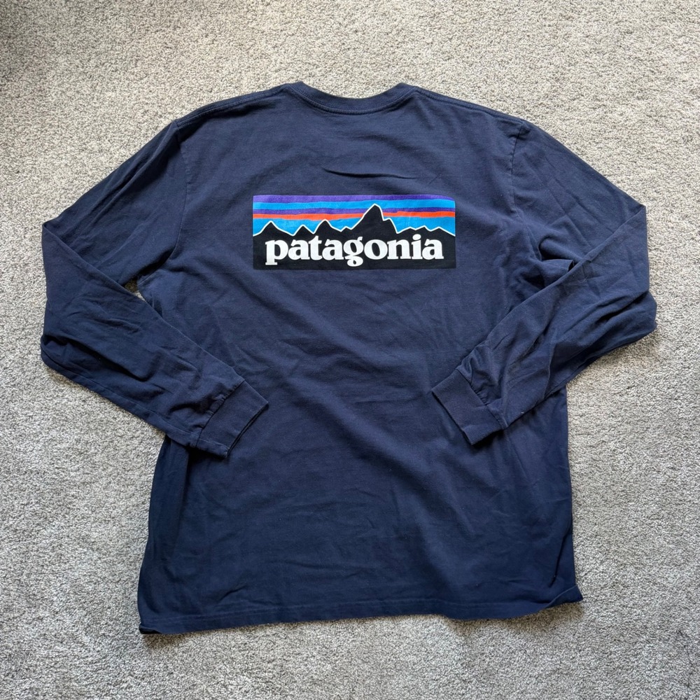 Patagonia Mens XL Navy Blue Long Sleeve Responsibili-Tee P-6 Logo Graphic Shirt